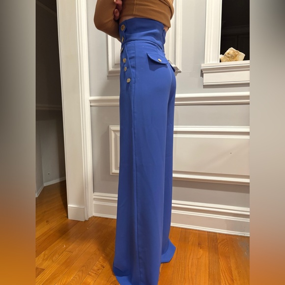 Long Flare Blue Pants with Gold Buttons - Picture 4 of 6